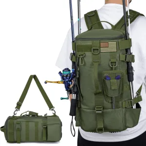 Fishing Backpack With Flag, Waterproof Fishing Tackle Bag with 2 Rod Holders, Large Storage Tackle Box Backpack, Portable Gear, Equipment, Gifts for Men