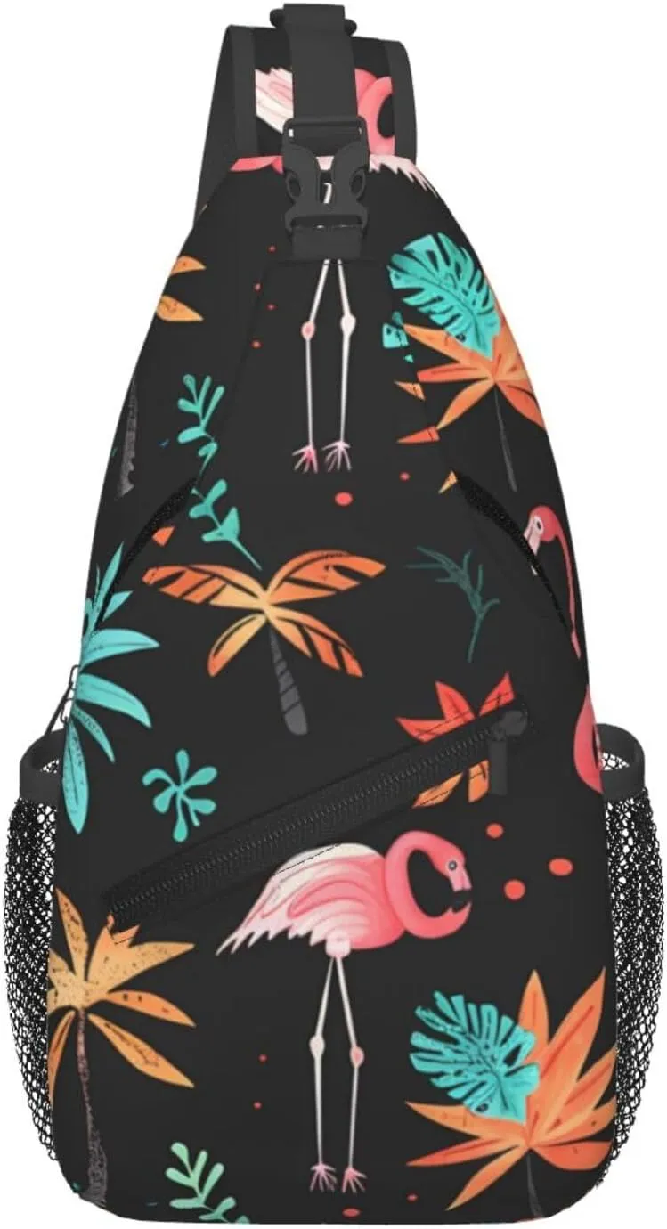 Flamingo Print Cross Chest Bag Diagonally Adjustable Straps Lightweight Sport Crossbody Bags