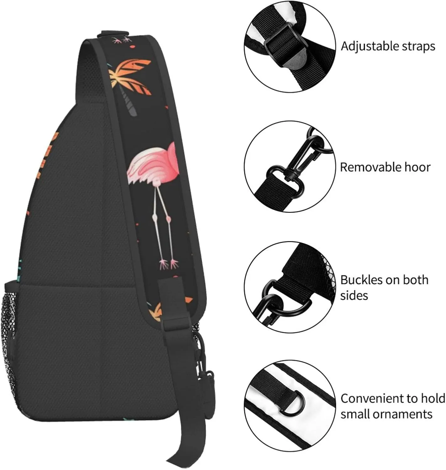 Flamingo Print Cross Chest Bag Diagonally Adjustable Straps Lightweight Sport Crossbody Bags