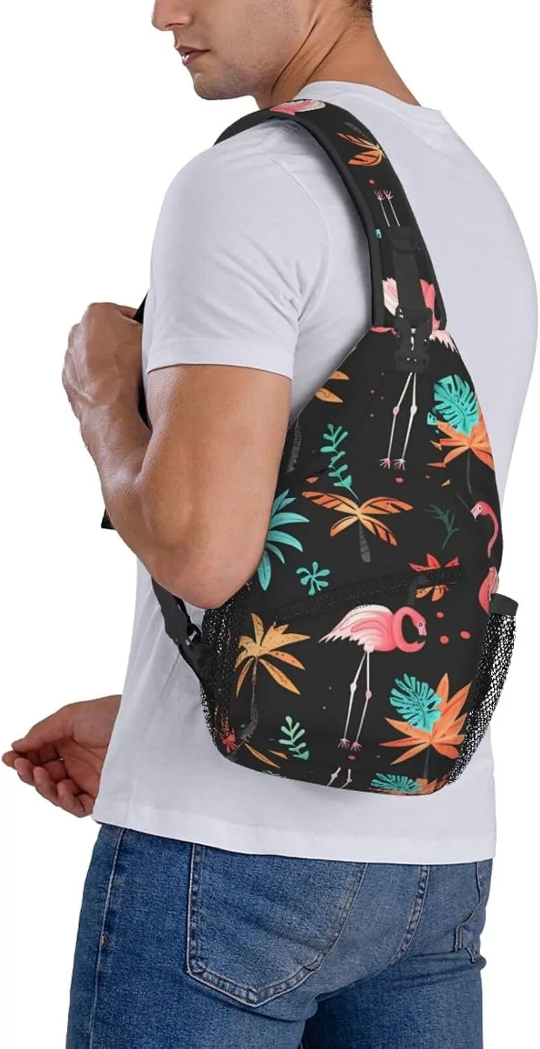 Flamingo Print Cross Chest Bag Diagonally Adjustable Straps Lightweight Sport Crossbody Bags