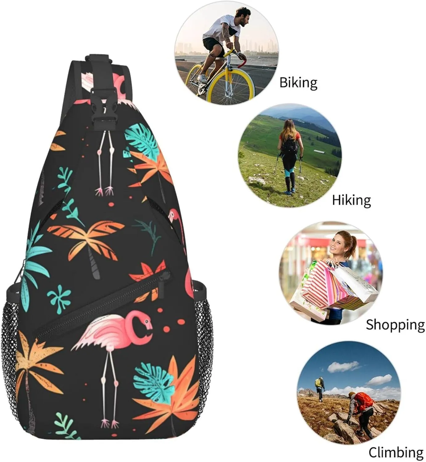 Flamingo Print Cross Chest Bag Diagonally Adjustable Straps Lightweight Sport Crossbody Bags