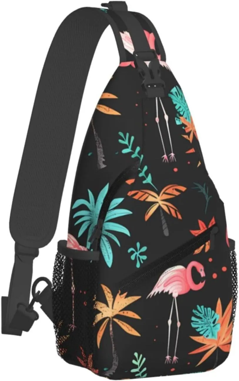 Flamingo Print Cross Chest Bag Diagonally Adjustable Straps Lightweight Sport Crossbody Bags