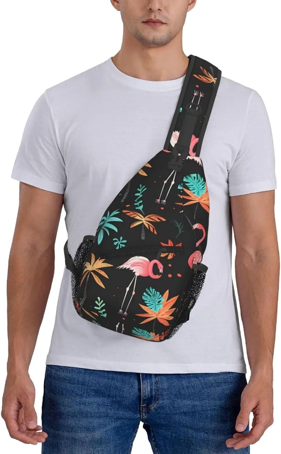 Flamingo Print Cross Chest Bag Diagonally Adjustable Straps Lightweight Sport Crossbody Bags