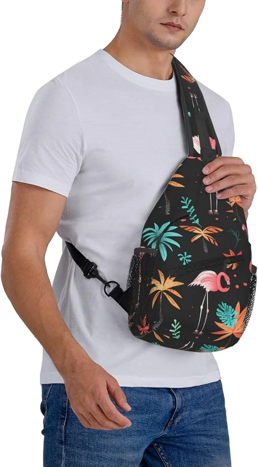 Flamingo Print Cross Chest Bag Diagonally Adjustable Straps Lightweight Sport Crossbody Bags