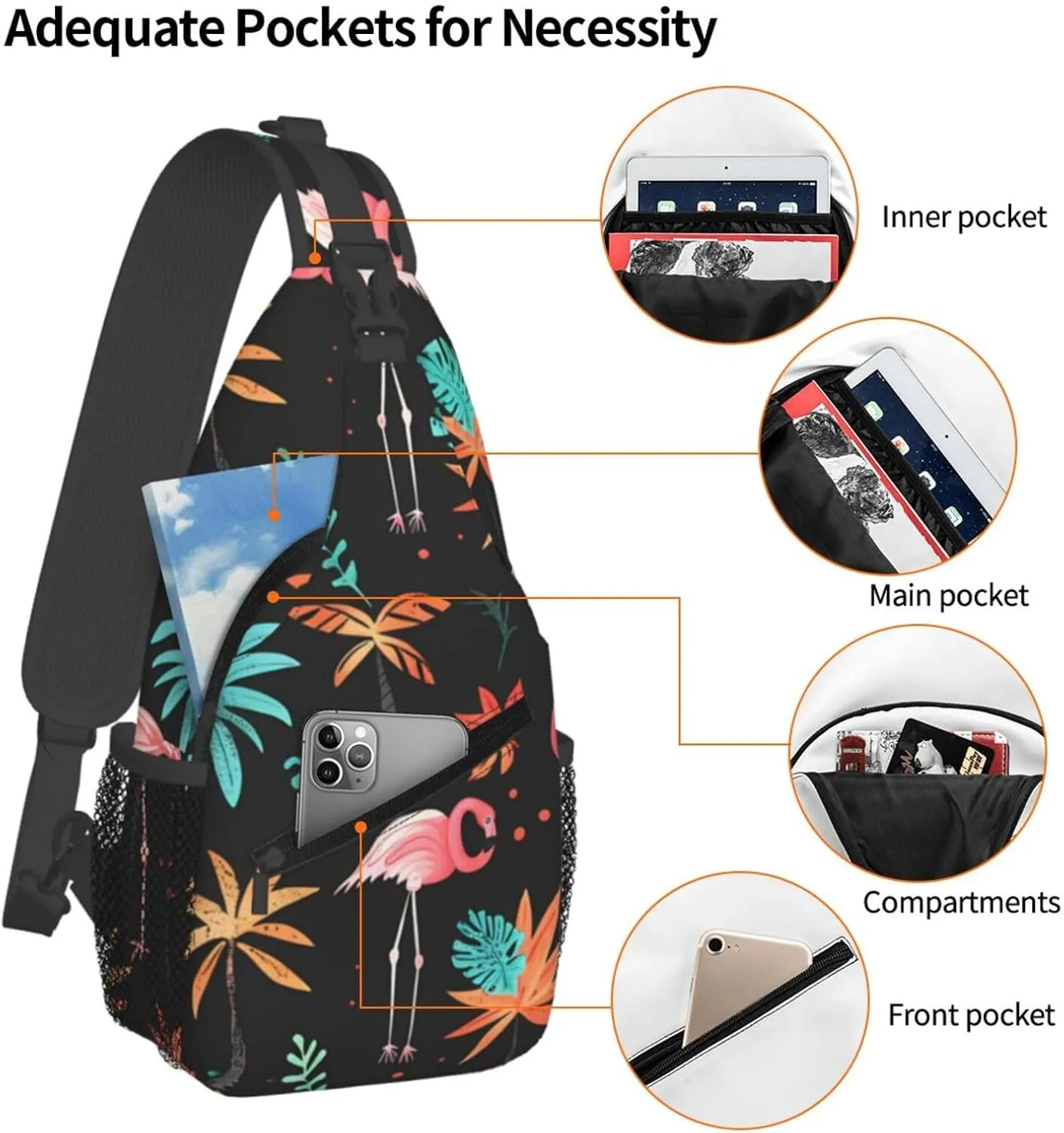 Flamingo Print Cross Chest Bag Diagonally Adjustable Straps Lightweight Sport Crossbody Bags