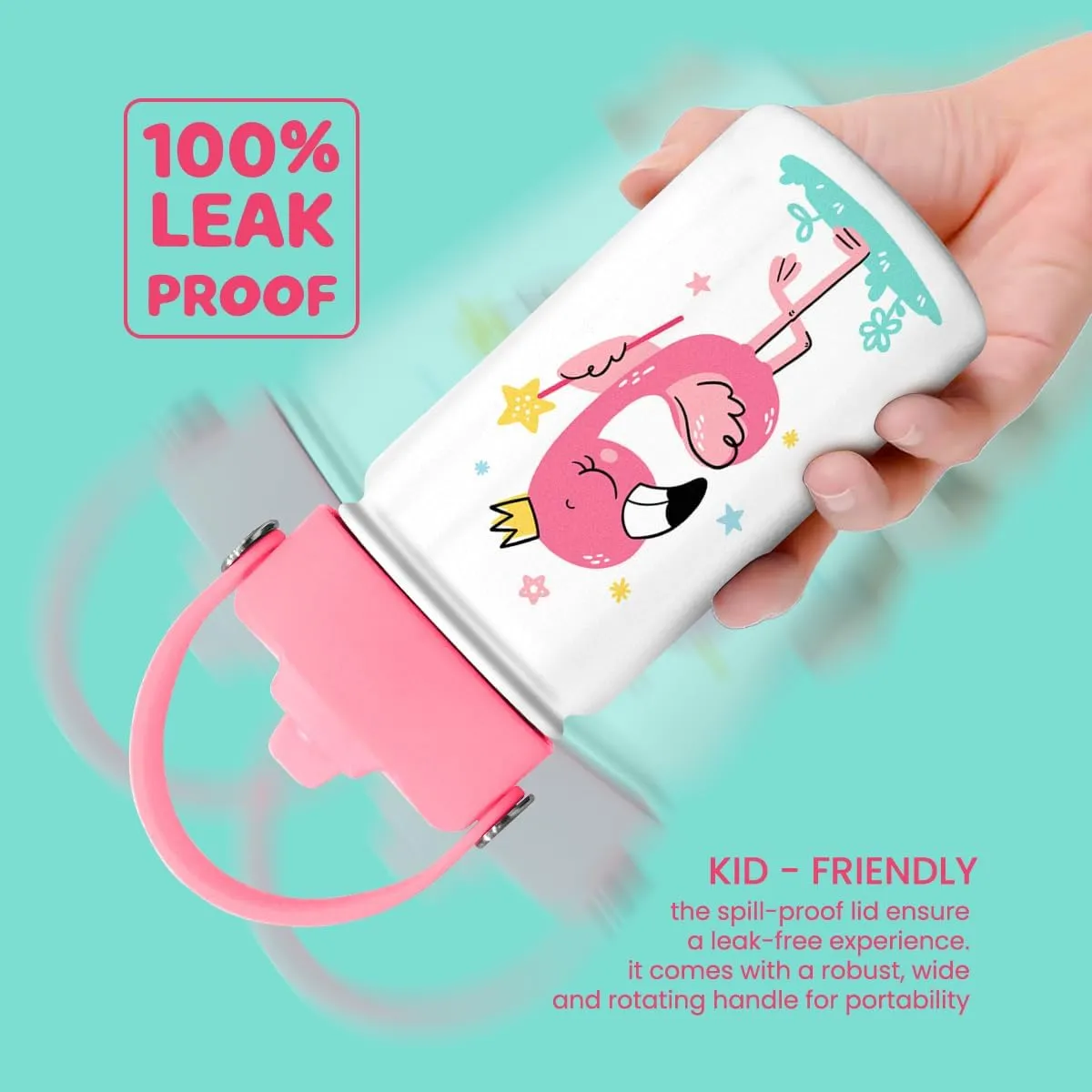 Flamingo Water Bottle - Kids Water Bottle with Straw Lid - 12 Oz Insulated Stainless Steel Water Bottles for Toddlers Kid Girls - Travel Cup for School Sports