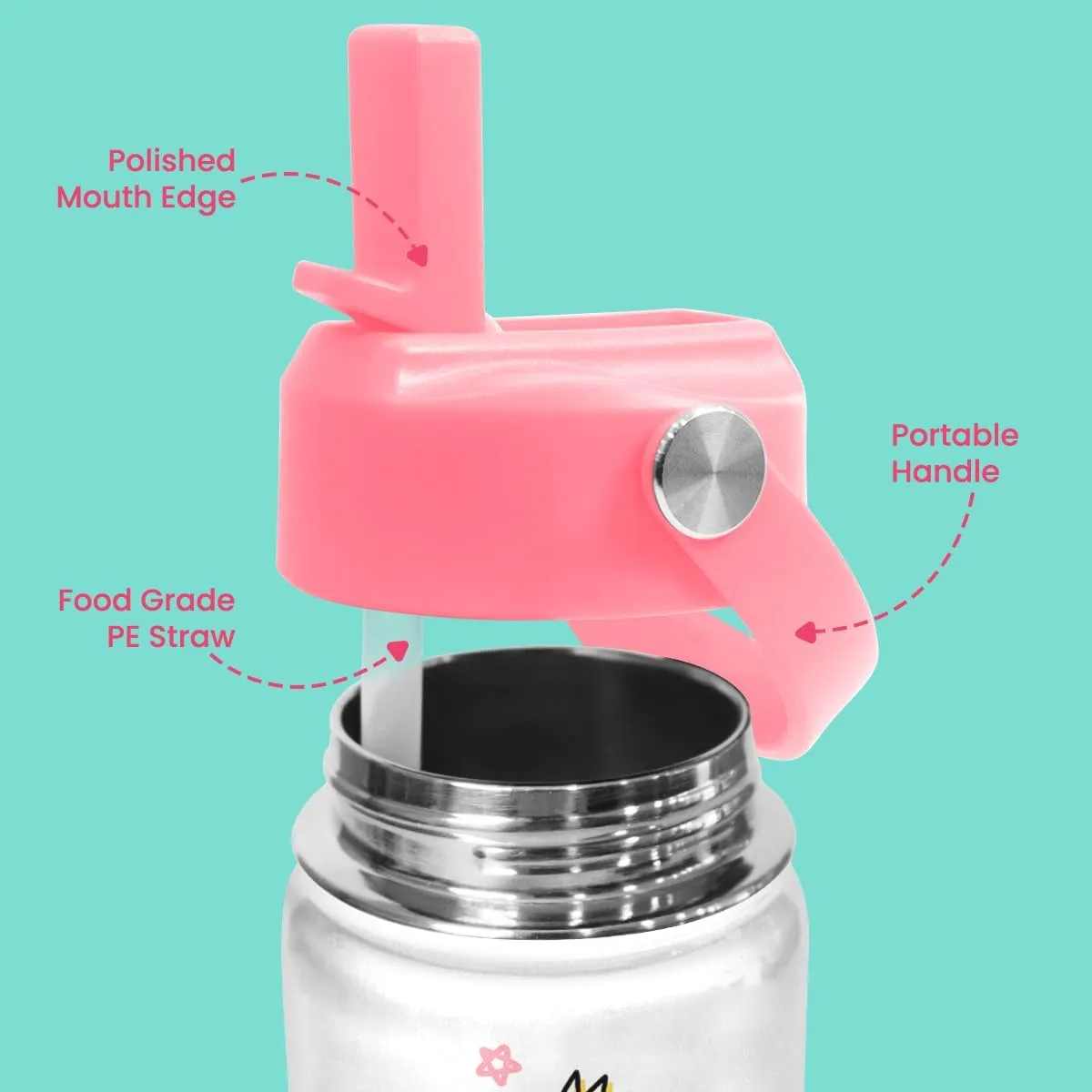 Flamingo Water Bottle - Kids Water Bottle with Straw Lid - 12 Oz Insulated Stainless Steel Water Bottles for Toddlers Kid Girls - Travel Cup for School Sports