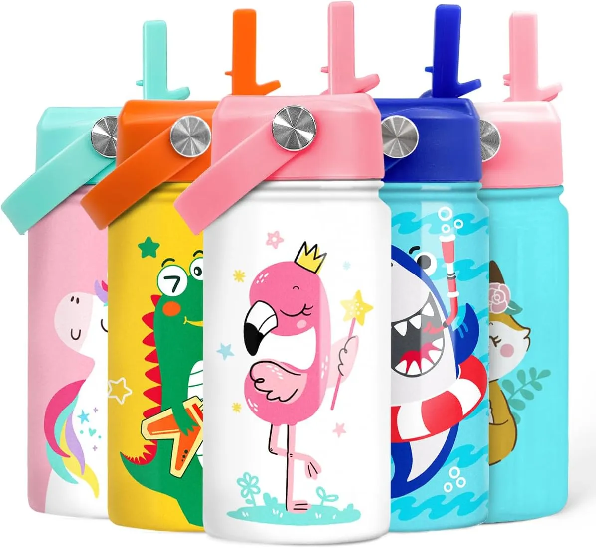 Flamingo Water Bottle - Kids Water Bottle with Straw Lid - 12 Oz Insulated Stainless Steel Water Bottles for Toddlers Kid Girls - Travel Cup for School Sports