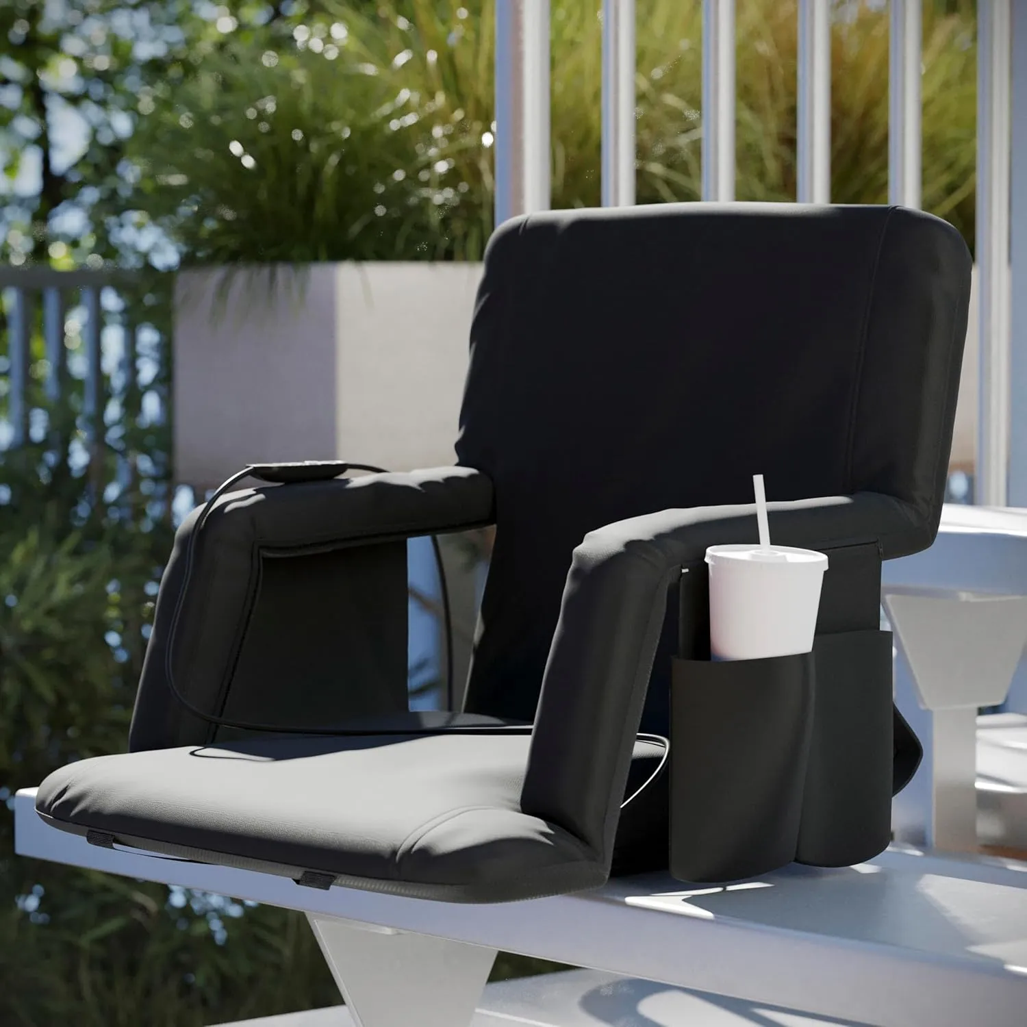 Flash Furniture Malta Extra Wide Heated Stadium Seat with Back Support, 6 Recline Positions, Portable Chair with Backpack Straps, USB Battery Pack Not Included, Black