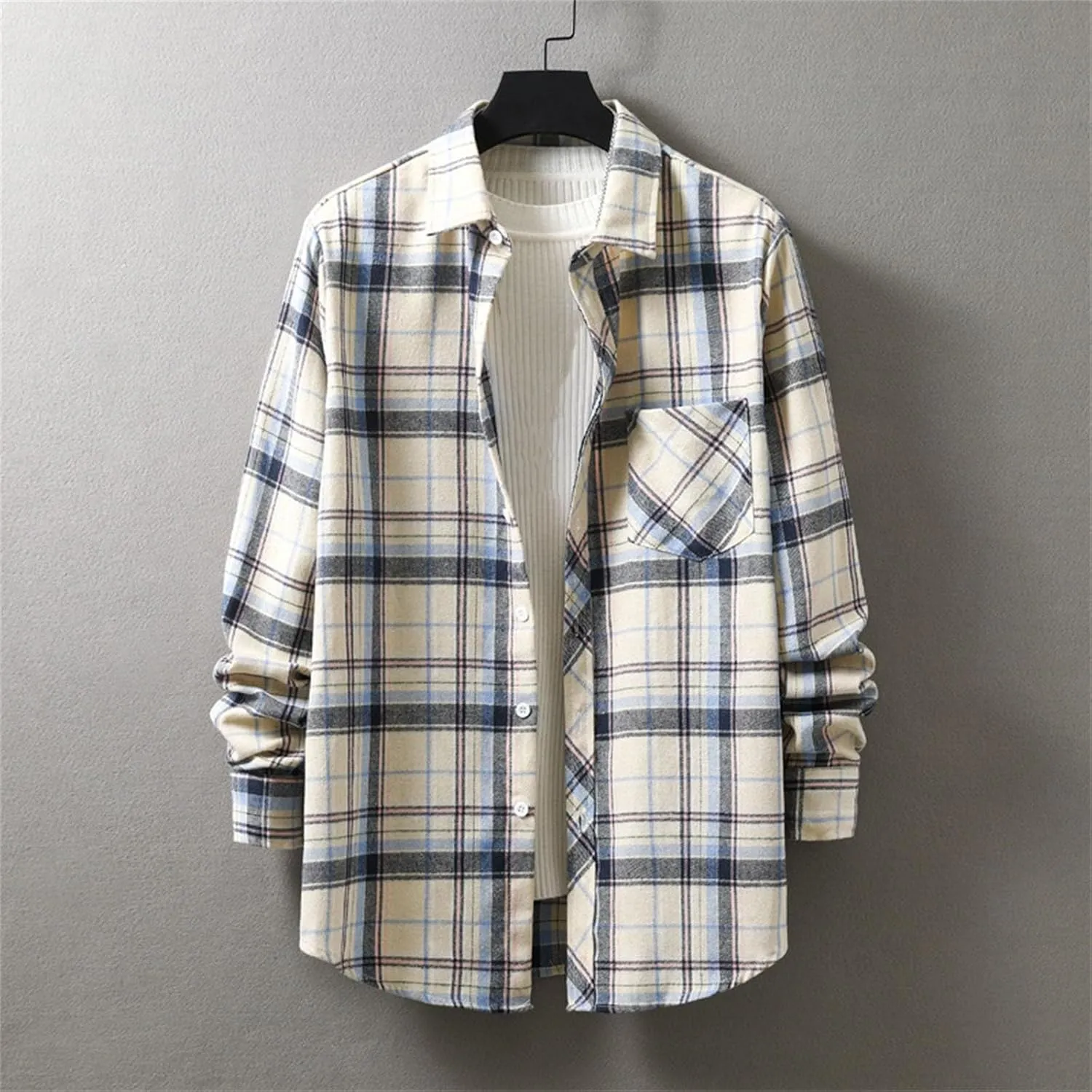 Fleece Plaid Flannel Jacket Button Long Sleeve Shirt Tops Men's Cardigan Long Sleeve Button Up Fleece Plaid Shirts