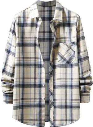 Fleece Plaid Flannel Jacket Button Long Sleeve Shirt Tops Men's Cardigan Long Sleeve Button Up Fleece Plaid Shirts