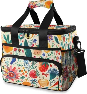 Flowers Fruits Vegetables Cooler Bag Insulated Cooler Soft Sided Cooler 24 Can Portable Picnic Bag Large Leakproof Lunch Bag Box for Beach Grocery Camping Travel Car Men Women