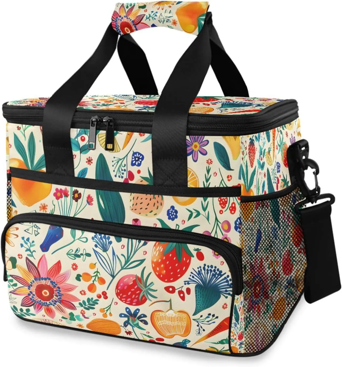 Flowers Fruits Vegetables Cooler Bag Insulated Cooler Soft Sided Cooler 24 Can Portable Picnic Bag Large Leakproof Lunch Bag Box for Beach Grocery Camping Travel Car Men Women