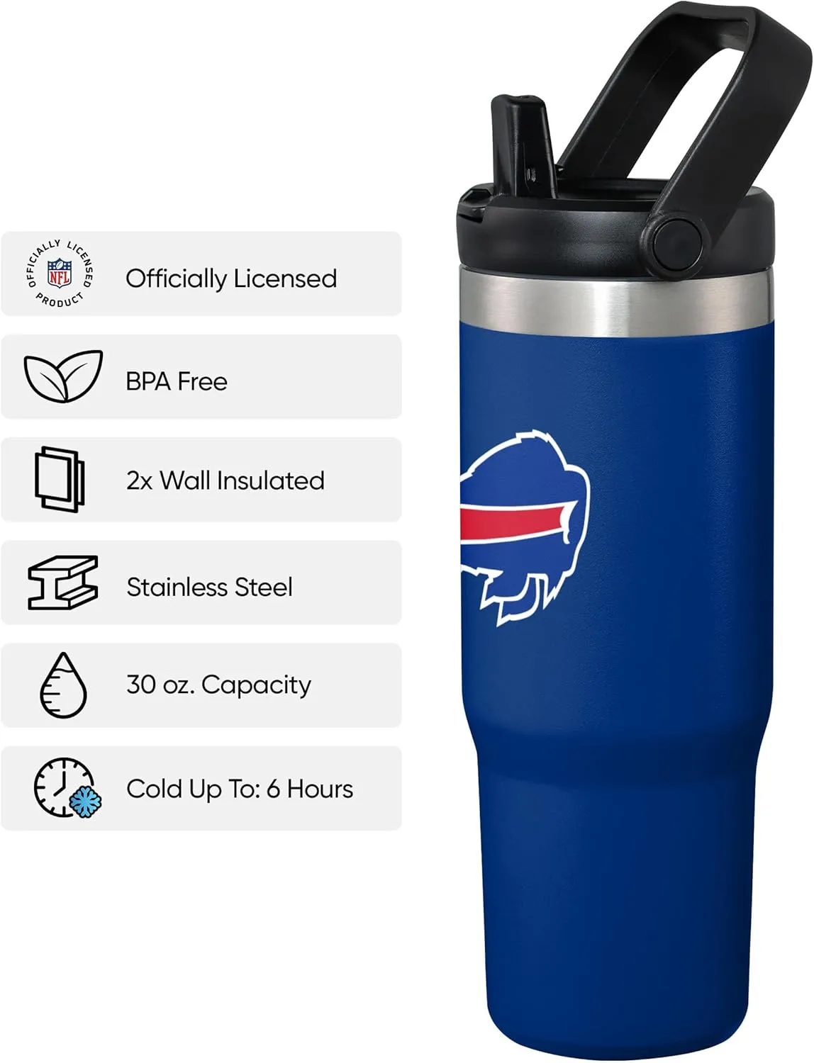 FOCO NFL Unisex-Adult NFL Team Logo Insulated Travel Mug 30oz Straw Tumbler