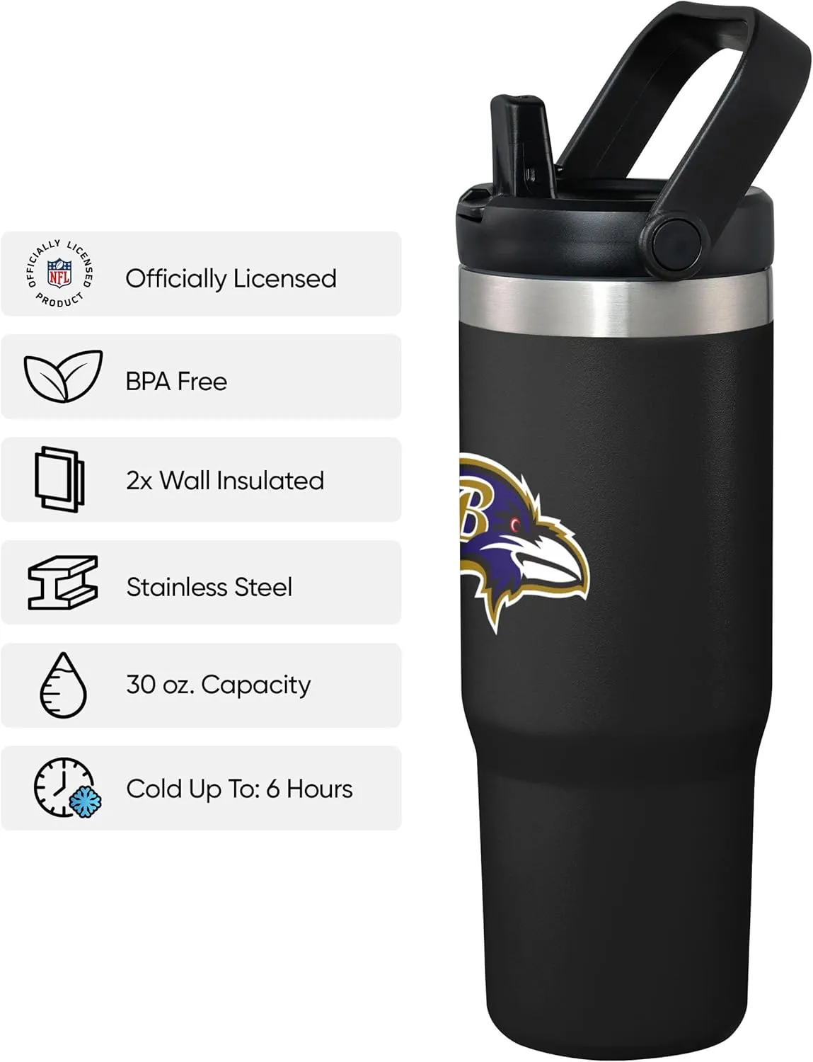 FOCO NFL Unisex-Adult NFL Team Logo Insulated Travel Mug 30oz Straw Tumbler