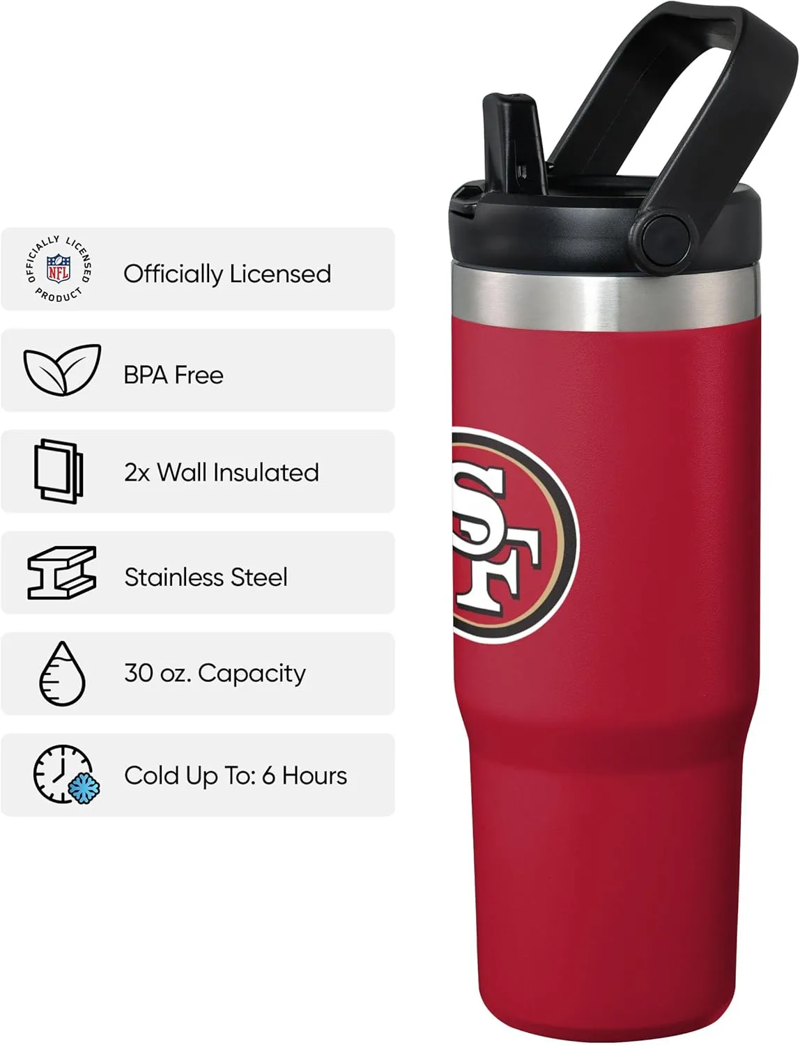 FOCO NFL Unisex-Adult NFL Team Logo Insulated Travel Mug 30oz Straw Tumbler