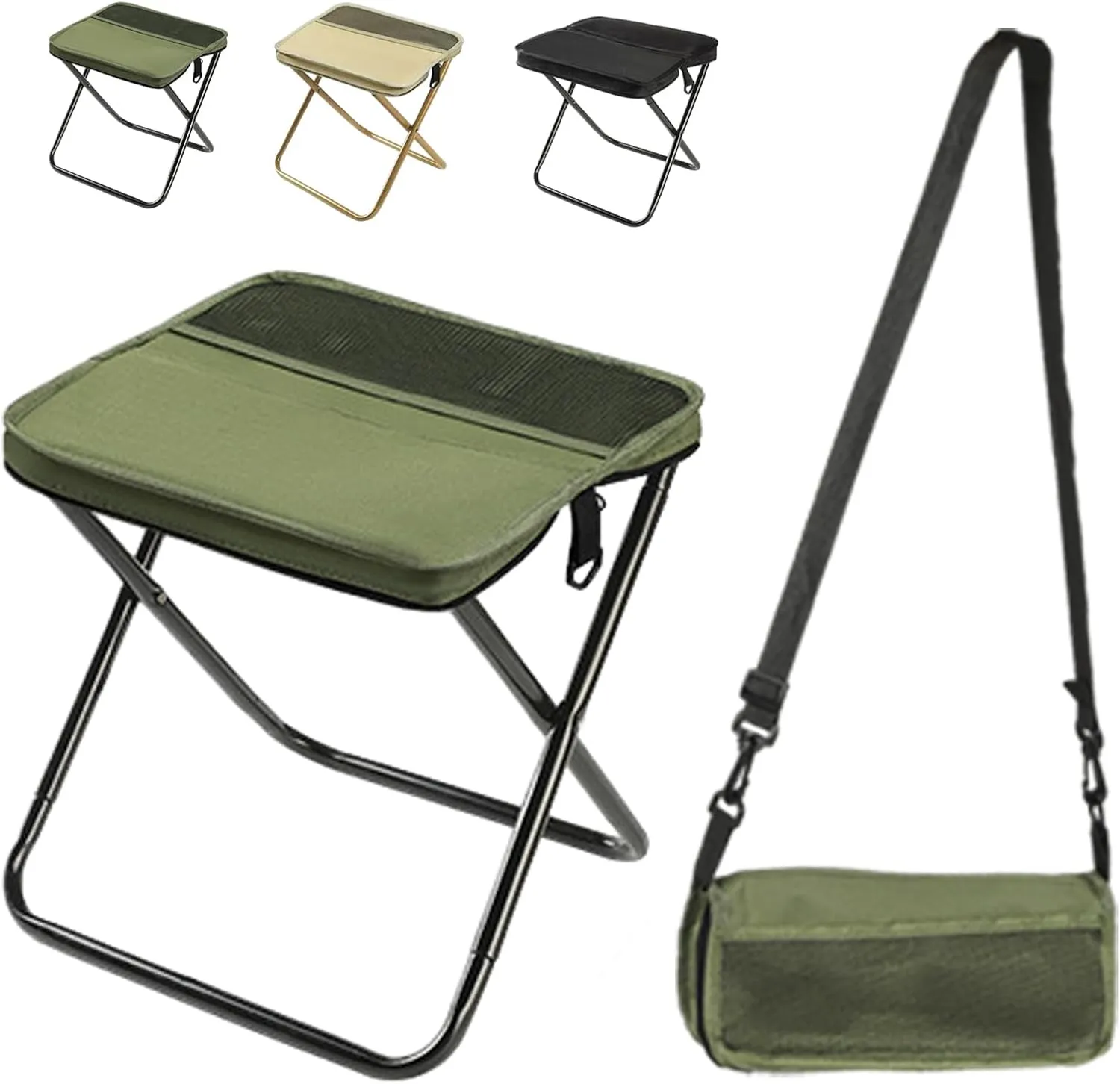 Foldable Backpack Stool, 2025 Upgrade Camping Stool for Fishing Travel Picnics, Portable Seats for Mountaineering and Hiking, Collapsible Seat with Carrying Bag (Green, Small)