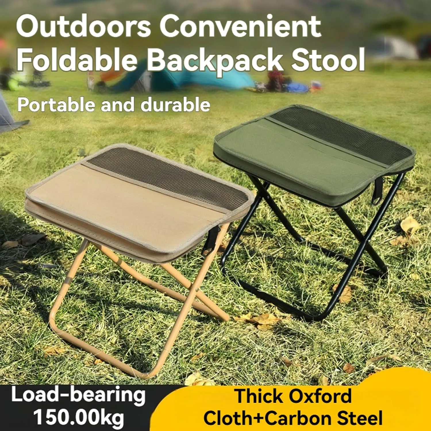 Foldable Backpack Stool, 2025 Upgrade Camping Stool for Fishing Travel Picnics, Portable Seats for Mountaineering and Hiking, Collapsible Seat with Carrying Bag (Green, Small)