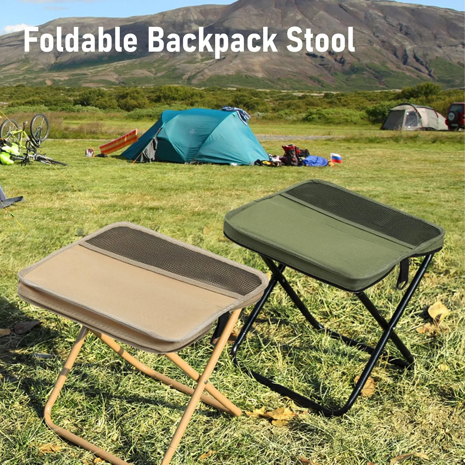 Foldable Backpack Stool, Portable Foldable Stool Chair for Bus Subway Fishing Camping and Hiking Outdoor Busy Commuters (Green-Large)