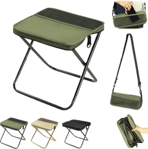 Foldable Backpack Stool, Portable Mini Outdoor Camping Folding Seat with Adjustable Shoulder Strap, Lightweight Outdoor Camping Stool for Camping, Fishing, Hiking, Outdoor Barbecue (Green-S)