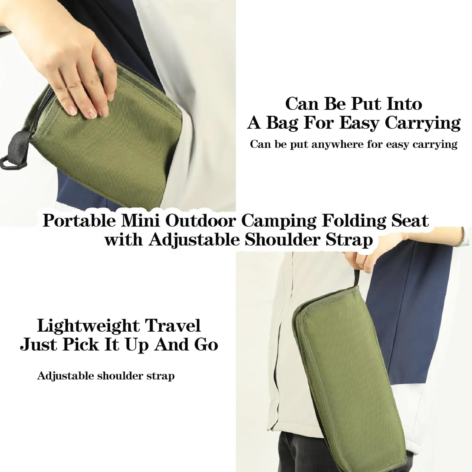 Foldable Backpack Stool, Portable Mini Outdoor Camping Folding Seat with Adjustable Shoulder Strap, Lightweight Outdoor Camping Stool for Camping, Fishing, Hiking, Outdoor Barbecue (Green-S)