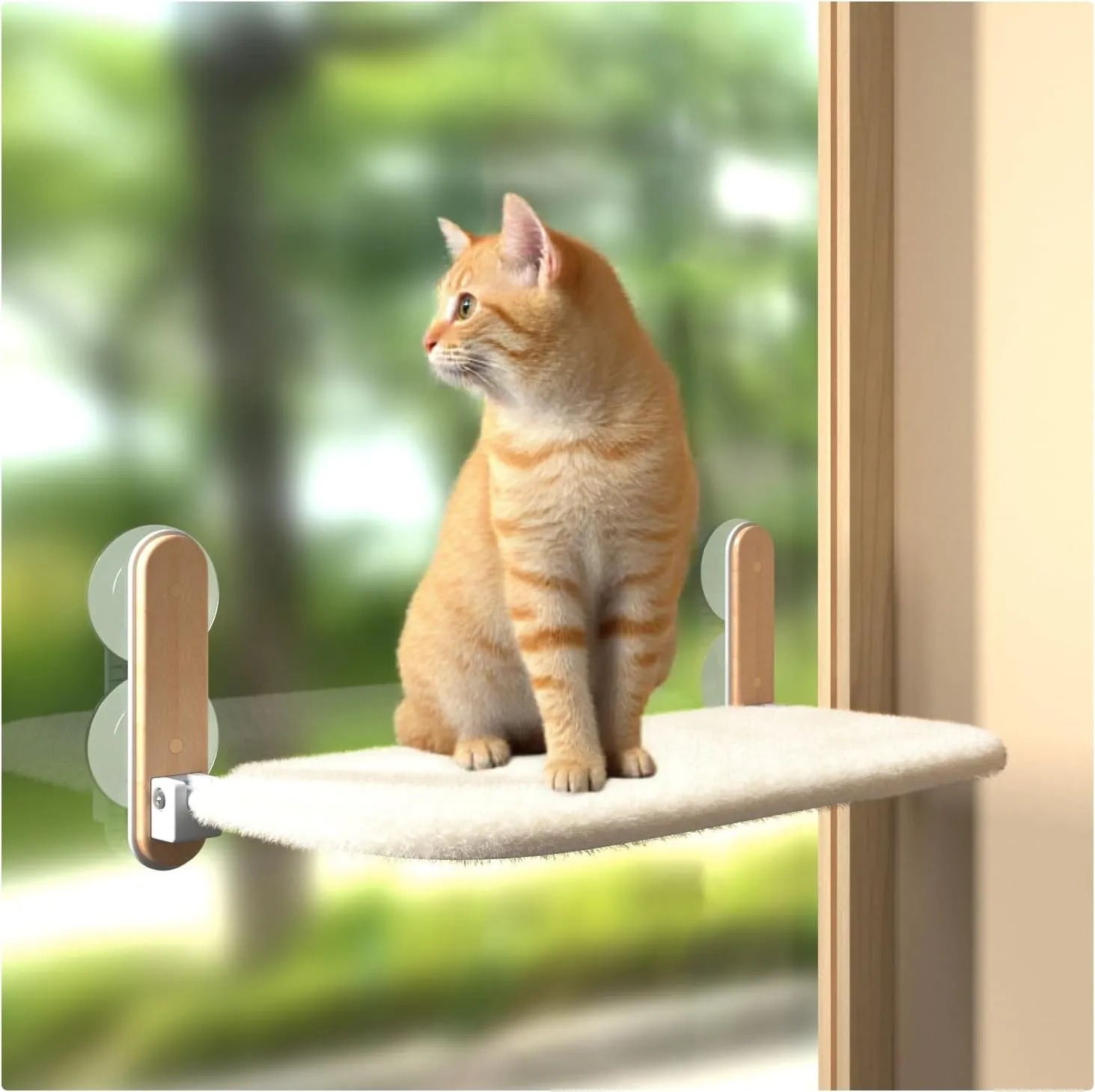 Foldable Cat Window Perch for Large Cats, Cat Hammock for Window with Strong Suction Cup, Easy to Install & Breathable Cover,Cordless Window Perch for Cats Inside Overlooking, Sunbathing and Napping
