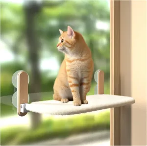 Foldable Cat Window Perch for Large Cats, Cat Hammock for Window with Strong Suction Cup, Easy to Install & Breathable Cover,Cordless Window Perch for Cats Inside Overlooking, Sunbathing and Napping