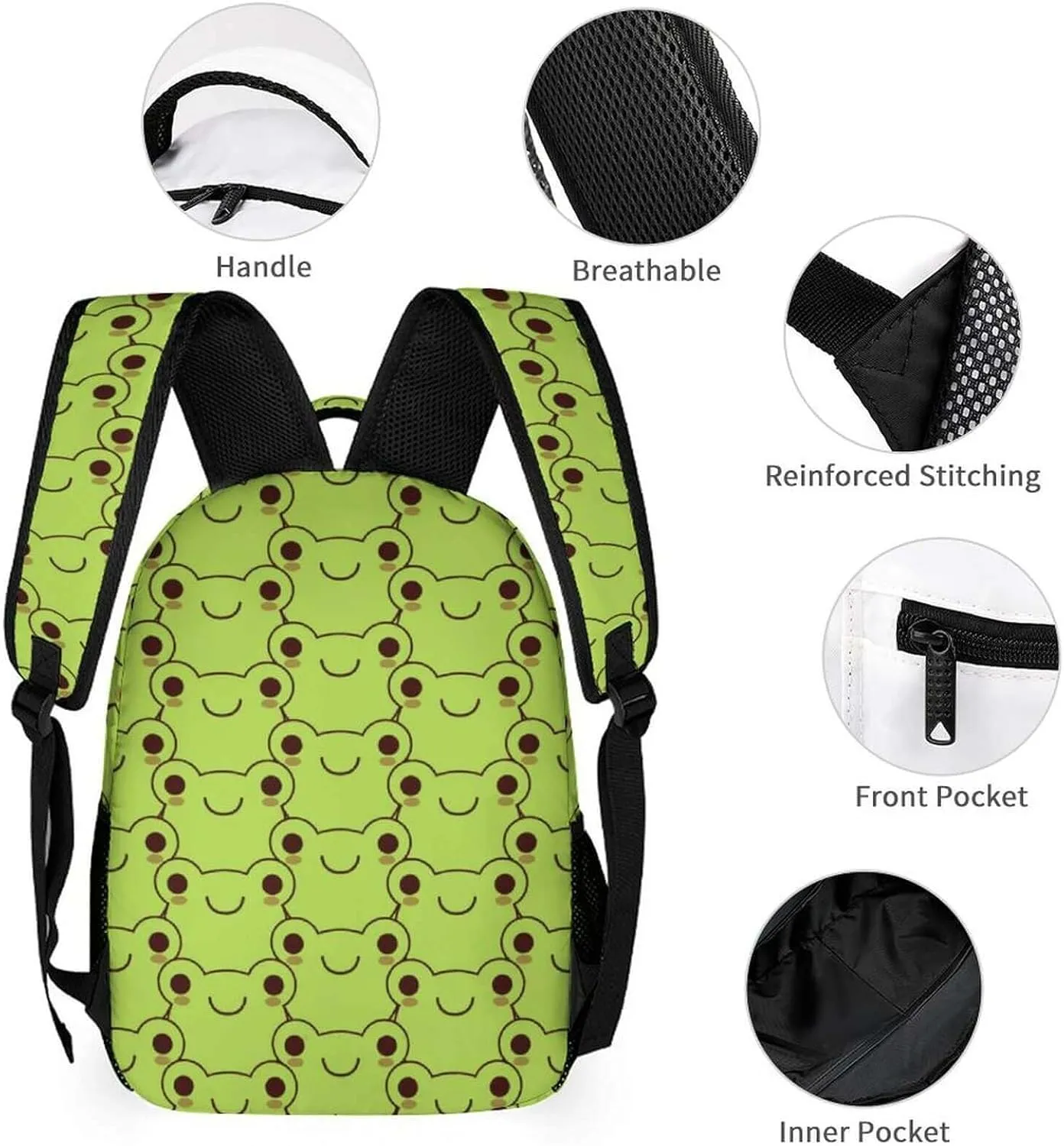 Frog Backpack for Kids Girls Boys School, 16 Inches Cute Frog Theme Bookbag, Adjustable, Lightweight, Large Capacity, Colorful Frog Backpack for School