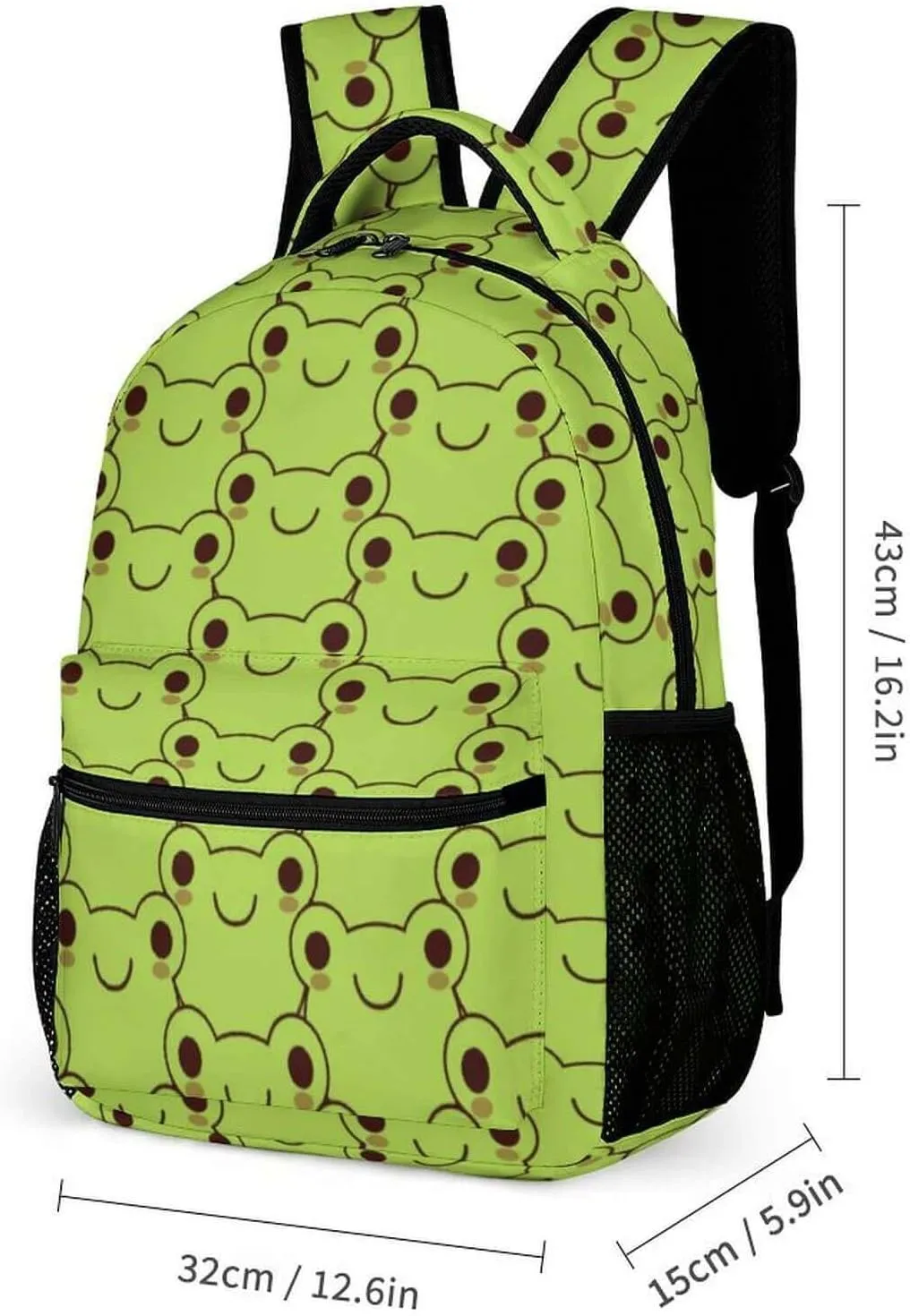Frog Backpack for Kids Girls Boys School, 16 Inches Cute Frog Theme Bookbag, Adjustable, Lightweight, Large Capacity, Colorful Frog Backpack for School
