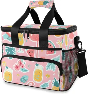 Fruit Pineapple Pink Cooler Bag Insulated Cooler Soft Sided Cooler 24 Can Portable Picnic Bag Large Leakproof Lunch Bag Box for Beach Grocery Camping Travel Car Men Women