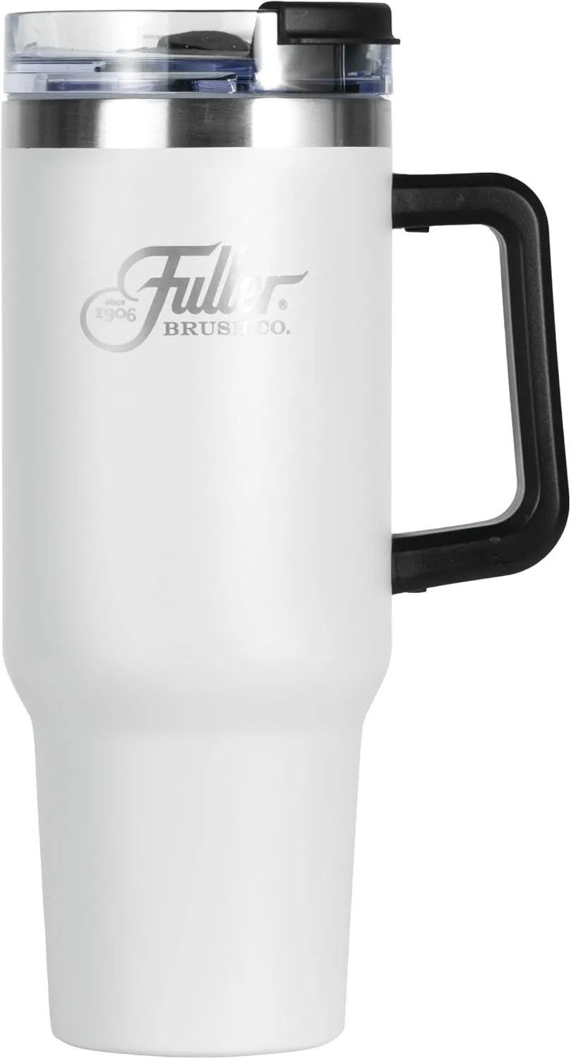 Fuller Brush Stainless Steel Tumbler with Handle - 40 oz. – Lead & BPA-Free - Double-Wall Insulated Travel Mug – Keeps Drinks Hot or Cold for Hours – Spill-Resistant Lid & Straw (Gray)