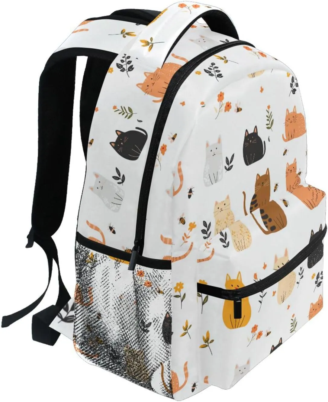 Fun Backpack for Men and Women Waterproof Backpack with Chest Strap for Travel Trip Cartoon Sweet Singapura Cats White
