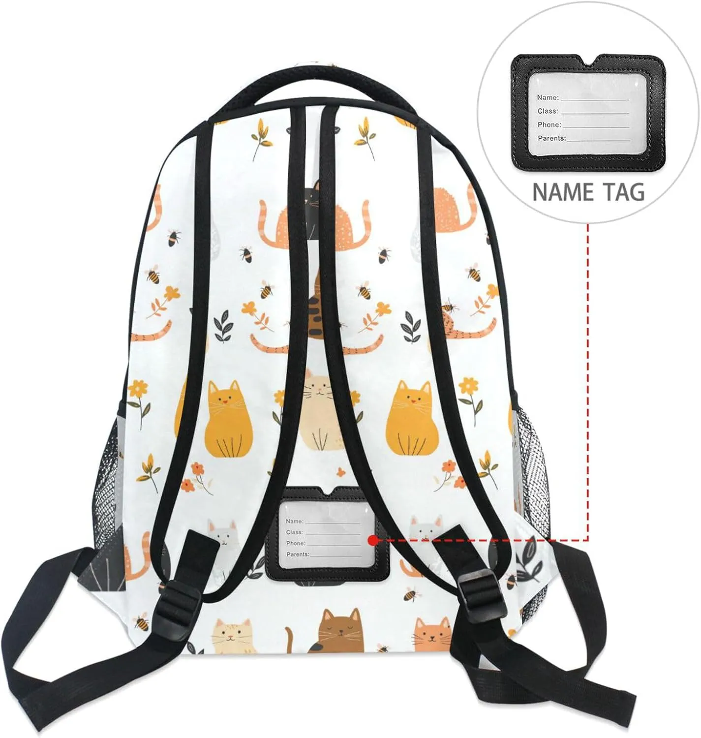 Fun Backpack for Men and Women Waterproof Backpack with Chest Strap for Travel Trip Cartoon Sweet Singapura Cats White
