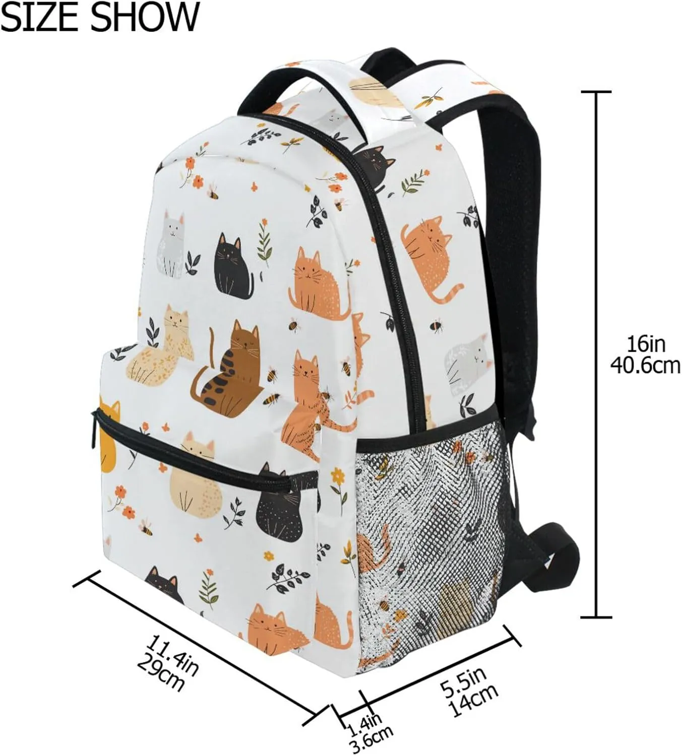 Fun Backpack for Men and Women Waterproof Backpack with Chest Strap for Travel Trip Cartoon Sweet Singapura Cats White