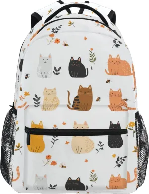 Fun Backpack for Men and Women Waterproof Backpack with Chest Strap for Travel Trip Cartoon Sweet Singapura Cats White