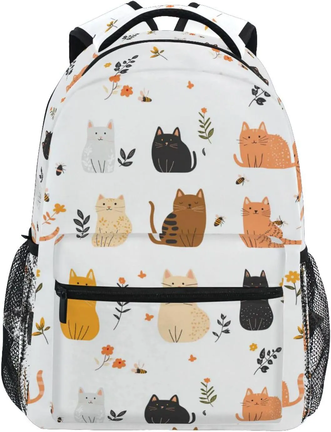 Fun Backpack for Men and Women Waterproof Backpack with Chest Strap for Travel Trip Cartoon Sweet Singapura Cats White