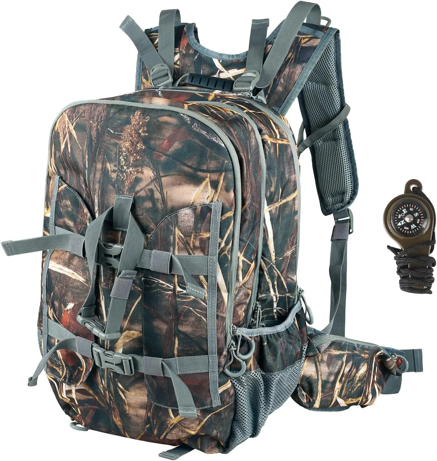 FUNANASUN 40L Large Capacity Hunting Backpack For Hunting Gear 10  Pockets/3 Compartments Hunting Backpacks For Men For Rifle, Bow With Waterproof Rain Cover, Compass & Thermometer