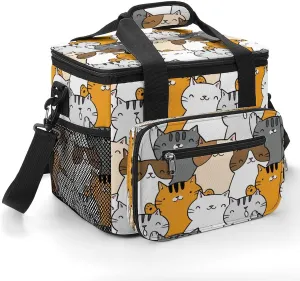 Funny Cartoon Cat 22.5L Insulated Camping Coolers Bag Cute Animal Large Leakproof Ice Chest for Beach Travel Picnic