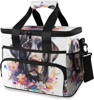 Funny Dog Flower Cooler Bag Insulated Cooler Soft Sided Cooler 24 Can Portable Picnic Bag Large Leakproof Lunch Bag Box for Beach Grocery Camping Travel Car Men Women