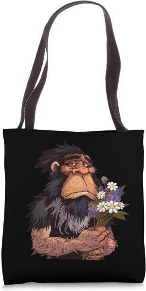 Funny ice age Neanderthal with flowers for caveman lovers Tote Bag