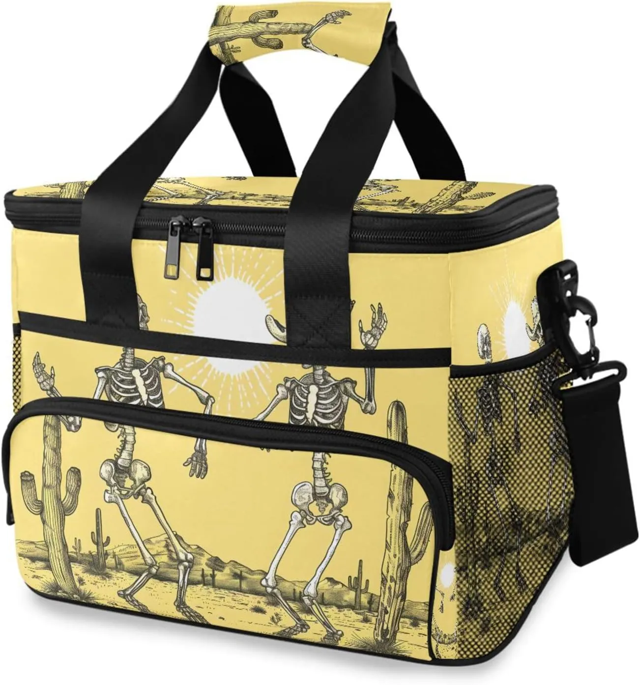 Funny Skeletons Skull Cactus Cooler Bag Insulated Cooler Soft Sided Cooler 24 Can Portable Picnic Bag Large Leakproof Lunch Bag Box for Beach Grocery Camping Travel Car Men Women