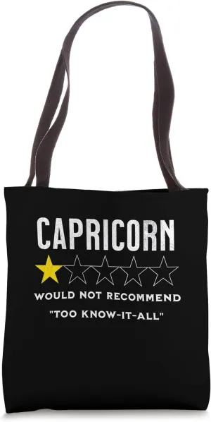 Funny star rating & Criticism of zodiac sign capricorn Tote Bag