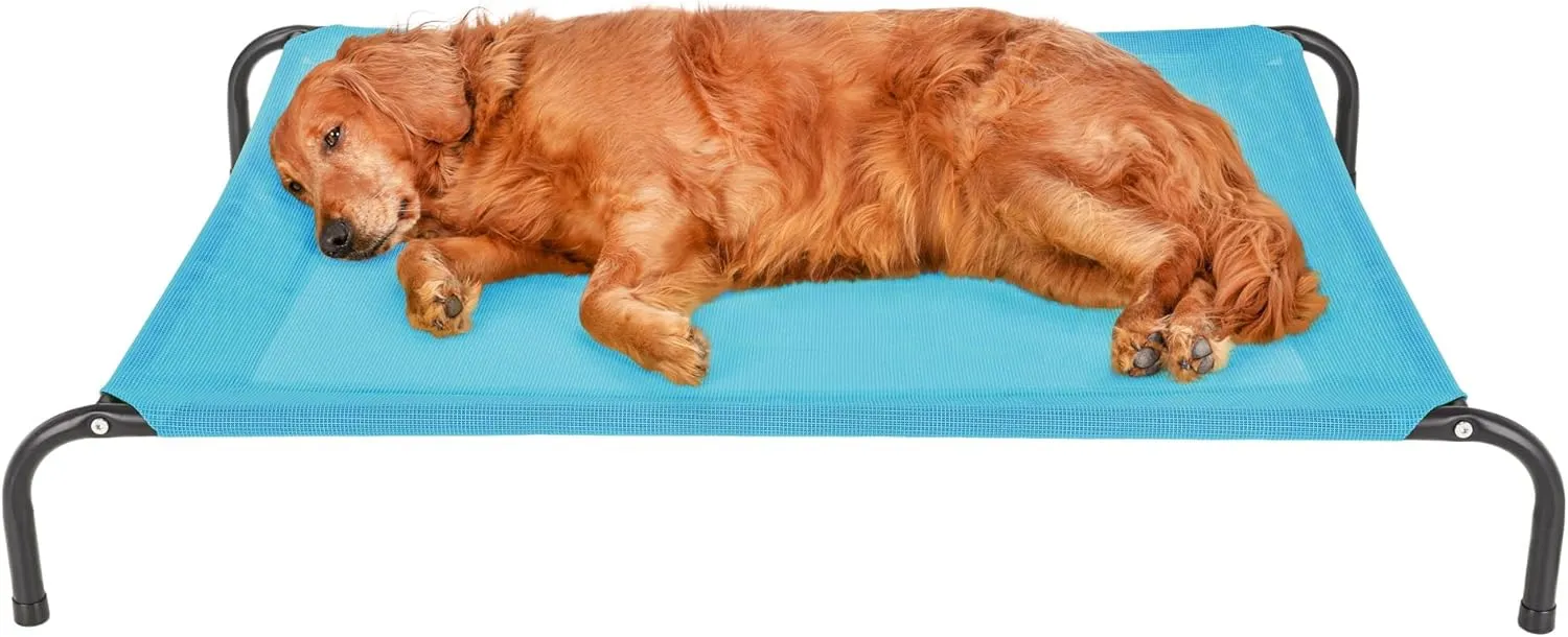 FurHaven Elevated Pet Cots - Cooling & Breathable Nylon Mesh Hammock for Large Dogs/Easy-to-Assemble / / Durable and Reinforced/Perfect for Rest & Relaxation Outdoors - Capri Blue, Large