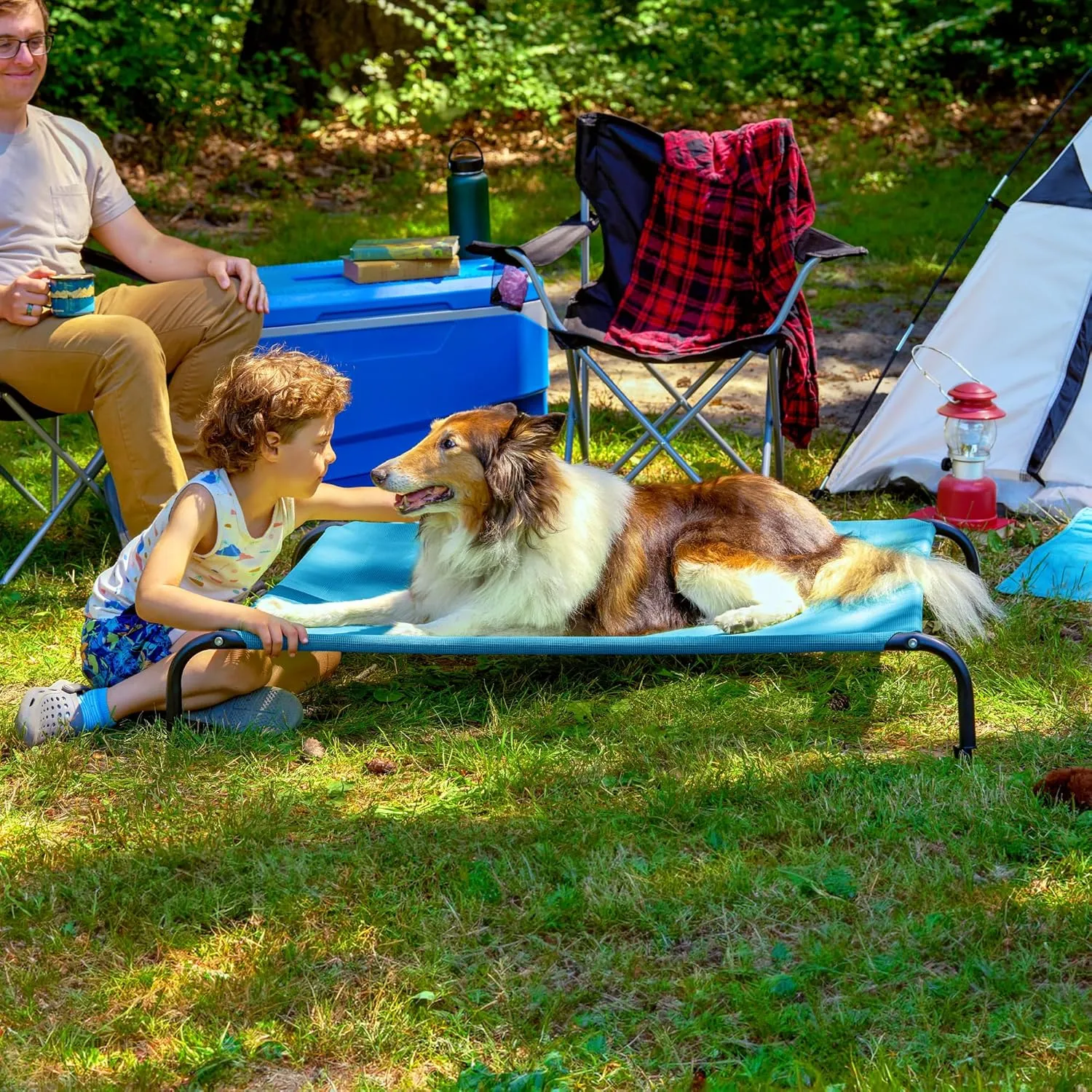 FurHaven Elevated Pet Cots - Cooling & Breathable Nylon Mesh Hammock for Large Dogs/Easy-to-Assemble / / Durable and Reinforced/Perfect for Rest & Relaxation Outdoors - Capri Blue, Large