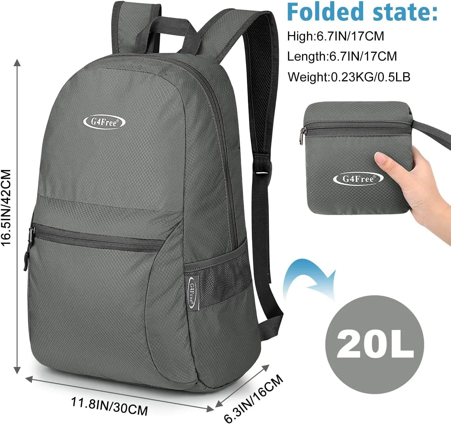 G4Free 20L Lightweight Packable Backpack Travel Hiking Daypack Foldable Backpack for Men Women