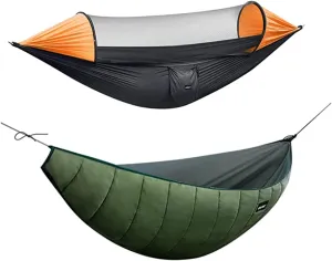 G4Free Large Camping Hammock with Net and Underquilt 2 Person Pop-up Parachute Lightweight Hammocks Warm 4 Season Winter Under Quilt Hammock Bed for Outdoor Backpacking Backyard Hiking