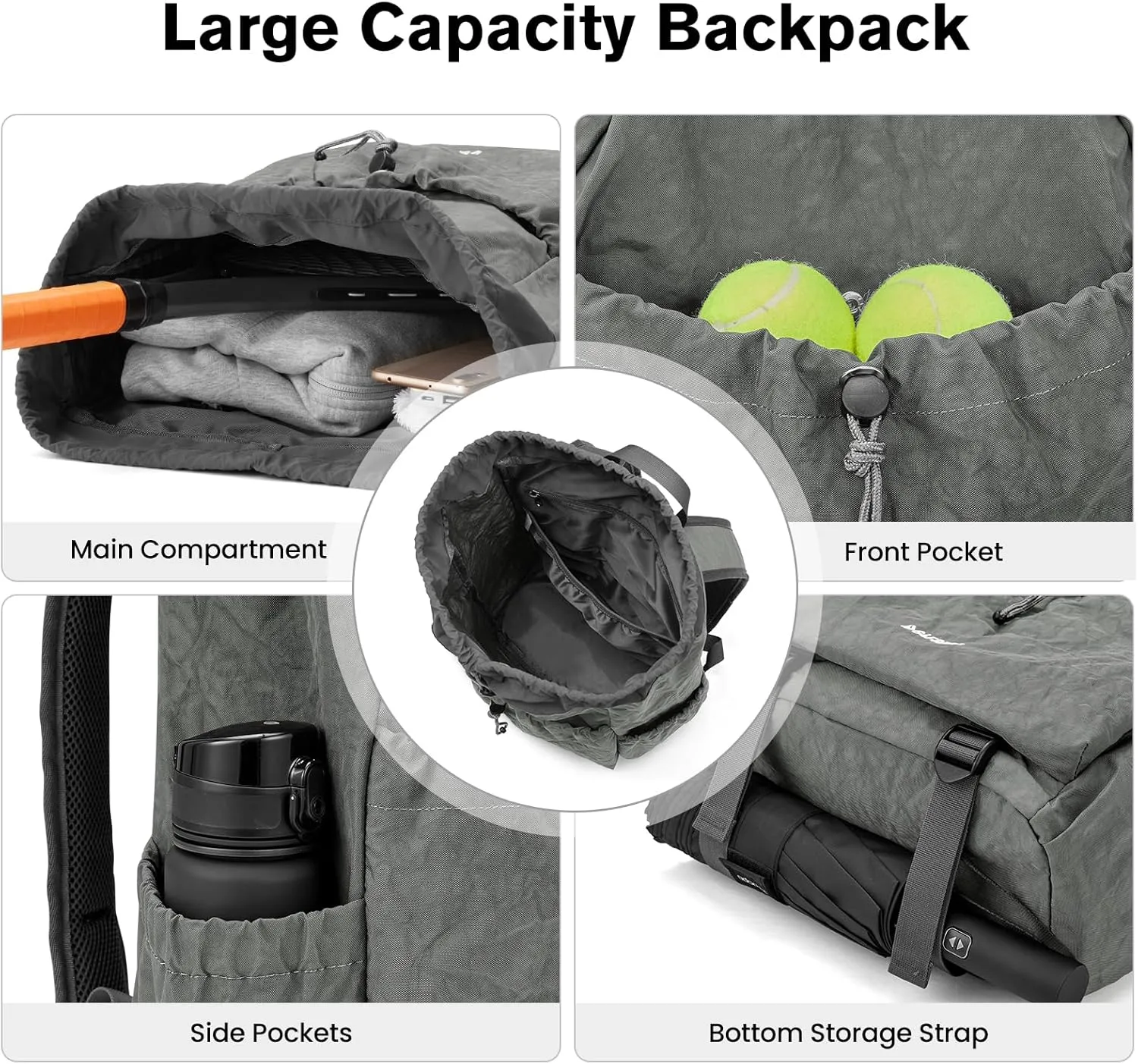 G4Free Tennis Bag, Tennis Backpack for Men & Women, Holds Tennis Pickleball Badminton Squash Rackets, Lightweight Backpack for Sports, Travel, Hiking