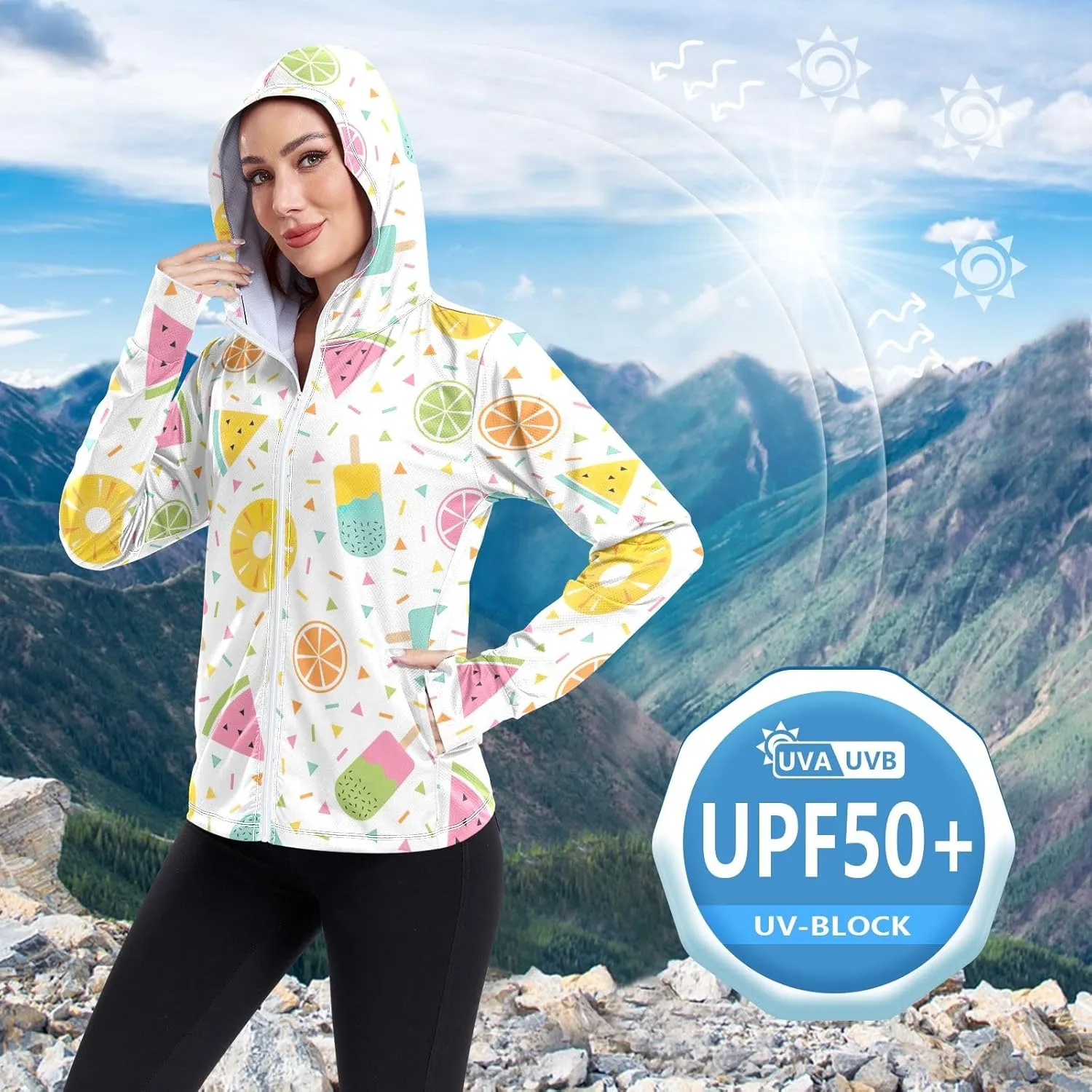 GAIGEO Abstract Colorful Palm Trees Women Jacket UPF 50  Womens Summer Jackets, Cooling and Lightweight, S