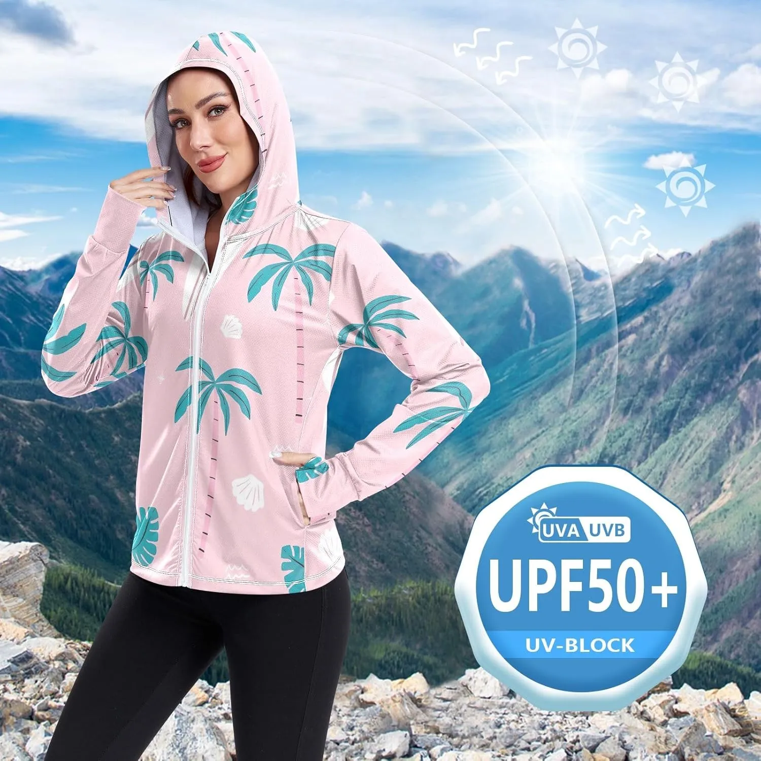 GAIGEO Abstract Colorful Palm Trees Women Jacket UPF 50  Womens Summer Jackets, Cooling and Lightweight, S