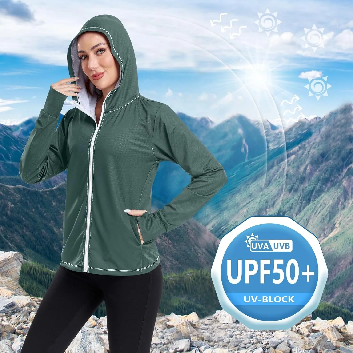 GAIGEO Black Green Women Jacket UPF 50  Womens Sun Protection Clothing, Cooling and Lightweight, S